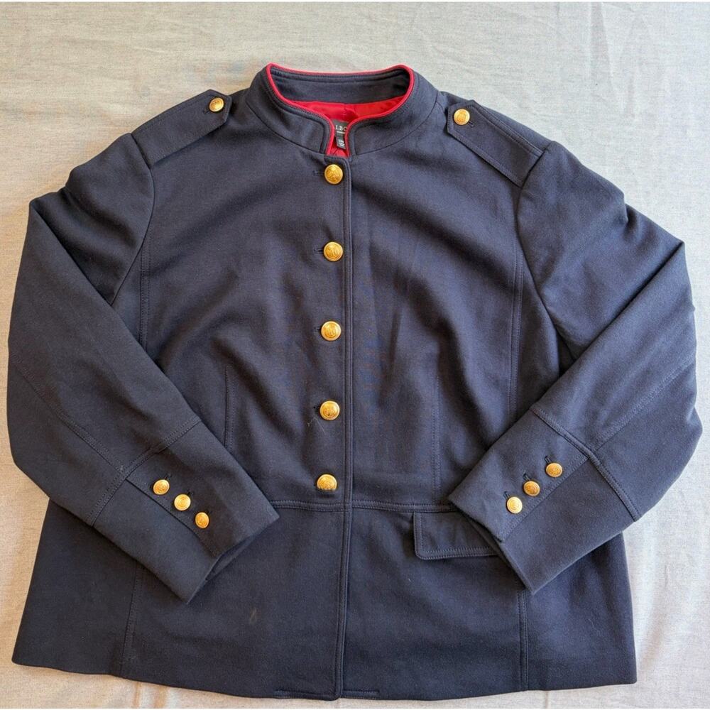 New Talbots Jacket Women's Navy With Gold Button Twill Military Blazer Blue 22W